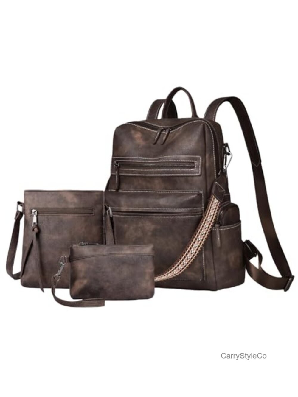 PU Leather Backpack Purse Set Convertible Crossbody Women Travel Handbag
